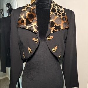 Leopard Print Collar Black Jacket